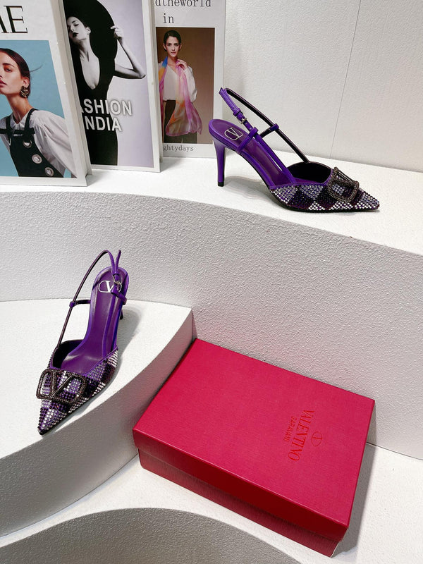 VT High Heeled Slingbacks Purple Sheepskin 292830