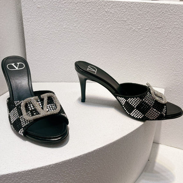 VT High Heeled Sandals Black Sheepskin 292831