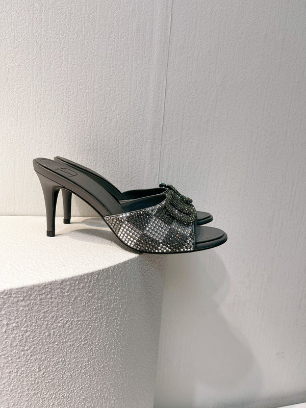 VT High Heeled Sandals Black Silver Sheepskin 292835