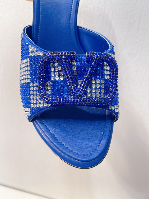 VT High Heeled Sandals Blue Sheepskin 292839