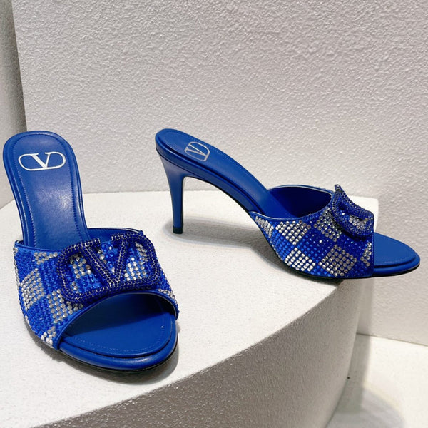 VT High Heeled Sandals Blue Sheepskin 292839