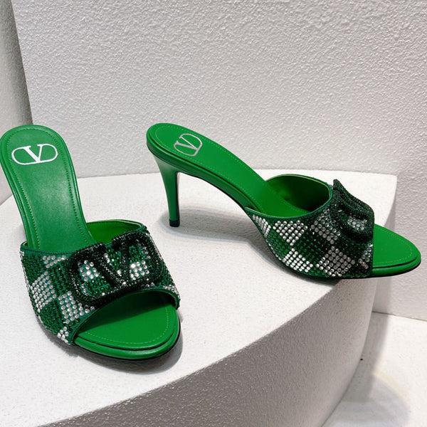 VT High Heeled Sandals Green Sheepskin 292840