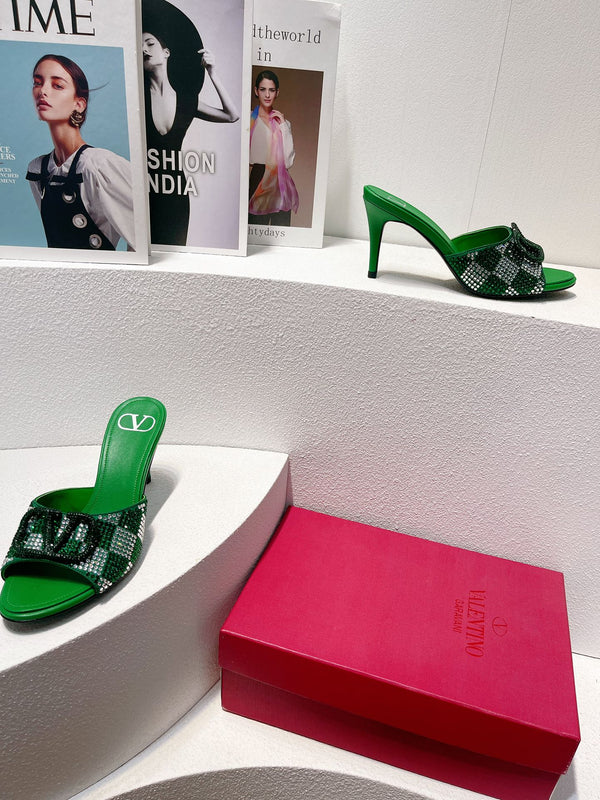 VT High Heeled Sandals Green Sheepskin 292840