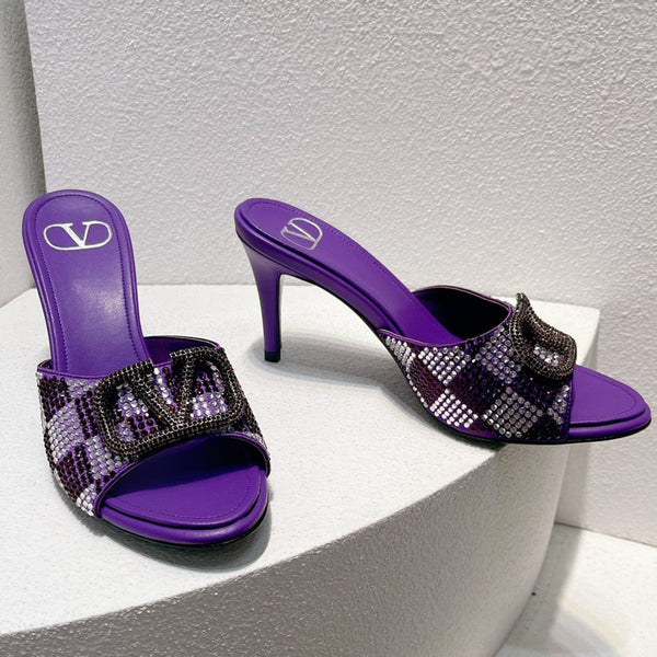 VT High Heeled Sandals Purple Sheepskin 292841