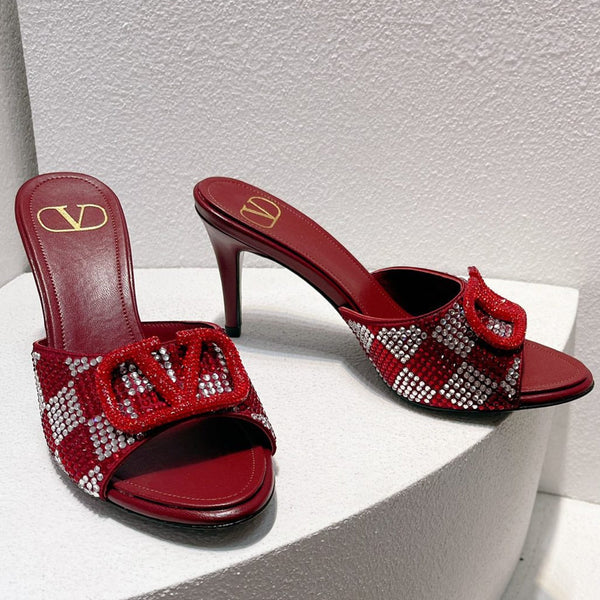 VT High Heeled Sandals Ruby Red Sheepskin 292842