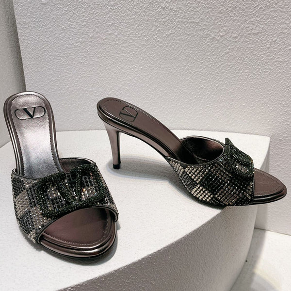 VT High Heeled Sandals Gray Sheepskin 292845