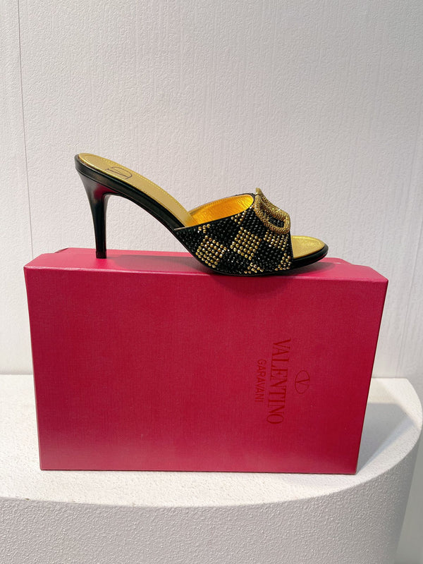 VT High Heeled Sandals Gold mix Black Sheepskin 292846