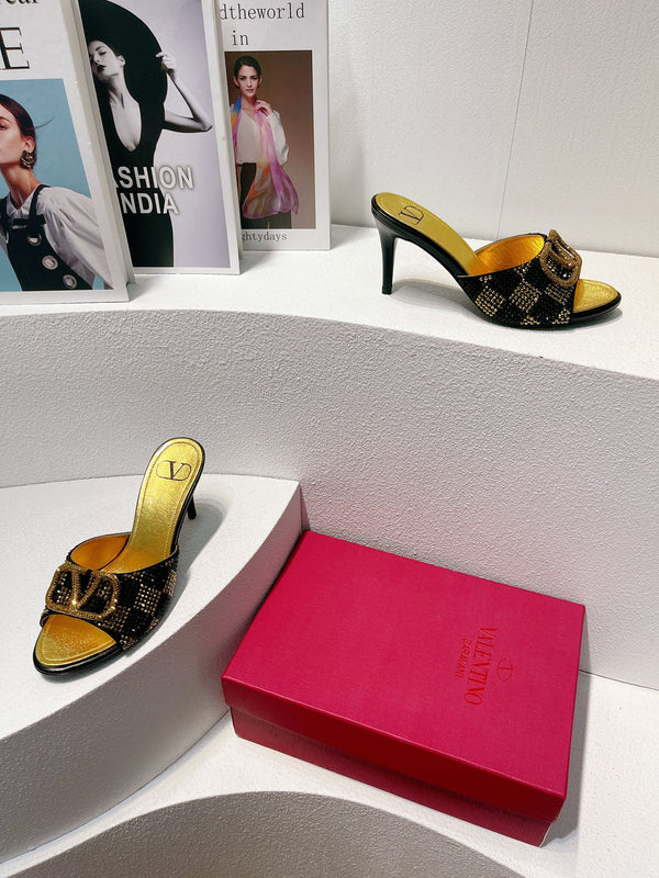 VT High Heeled Sandals Gold mix Black Sheepskin 292846