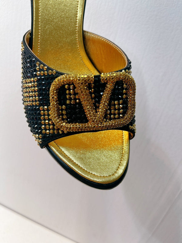 VT High Heeled Sandals Gold mix Black Sheepskin 292846