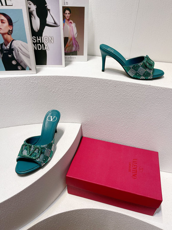 VT High Heeled Sandals Emerald Green Sheepskin 292850