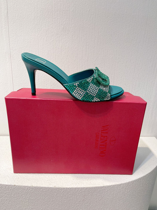 VT High Heeled Sandals Emerald Green Sheepskin 292850