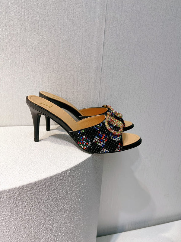 VT High Heeled Sandals Black Sheepskin 292851