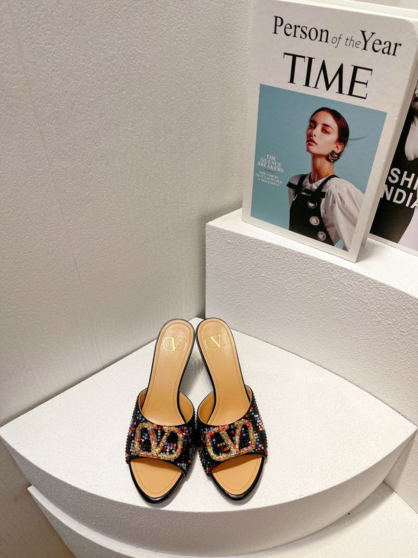 VT High Heeled Sandals Black Sheepskin 292851