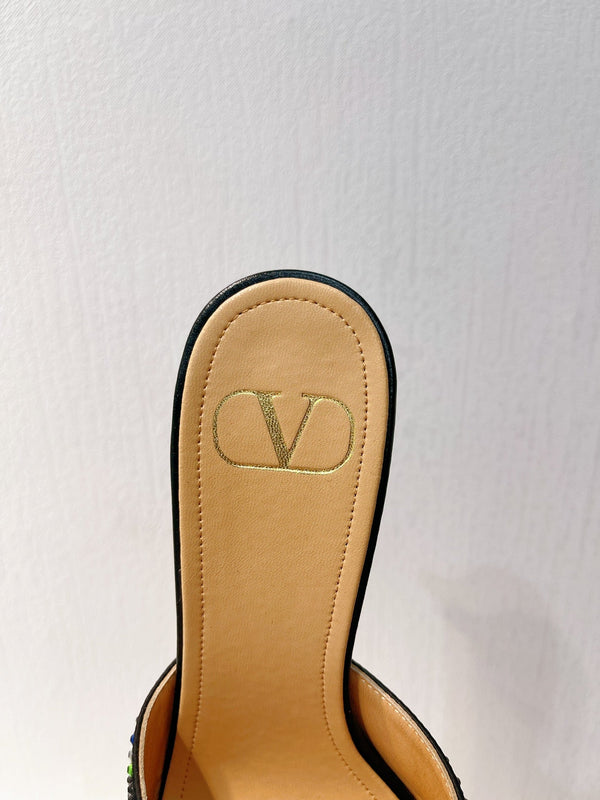 VT High Heeled Sandals Black Sheepskin 292851