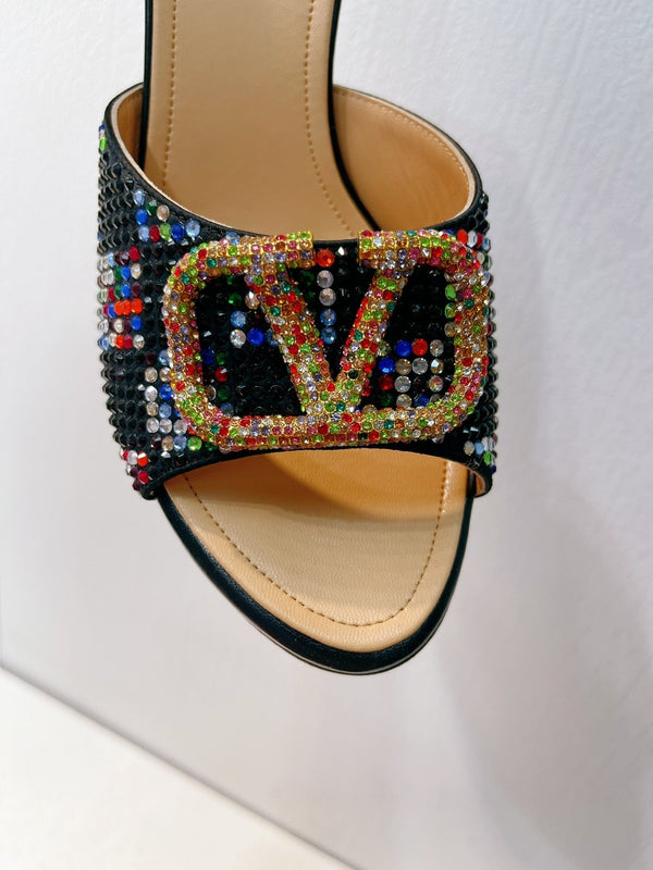 VT High Heeled Sandals Black Sheepskin 292851