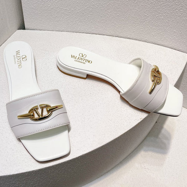 VT Moon Slides in Leather White Cowhide 292858