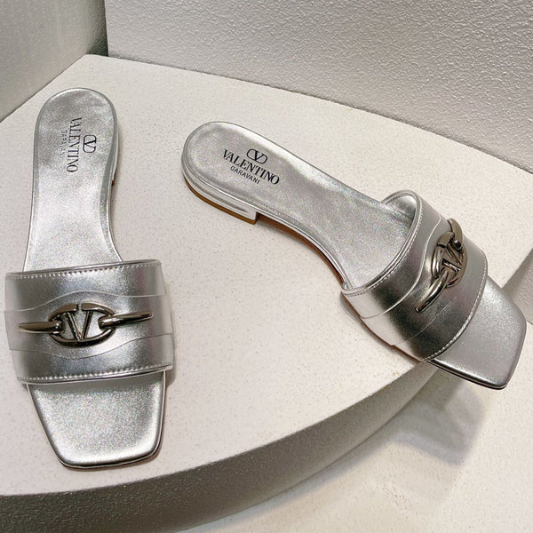 VT Moon Slides in Leather Silver Cowhide 292863