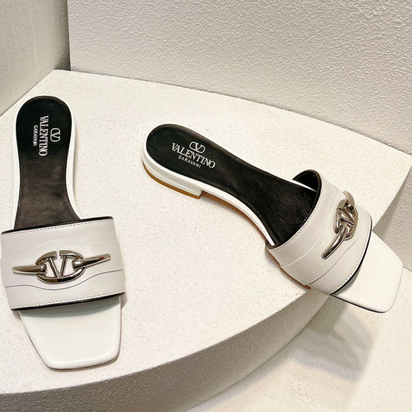 VT Moon Slides in Leather White Cowhide 292865