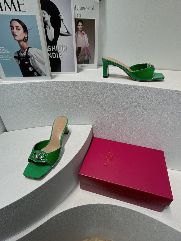 VT Mid Heel Mule Sandal Green Sheepskin 292760