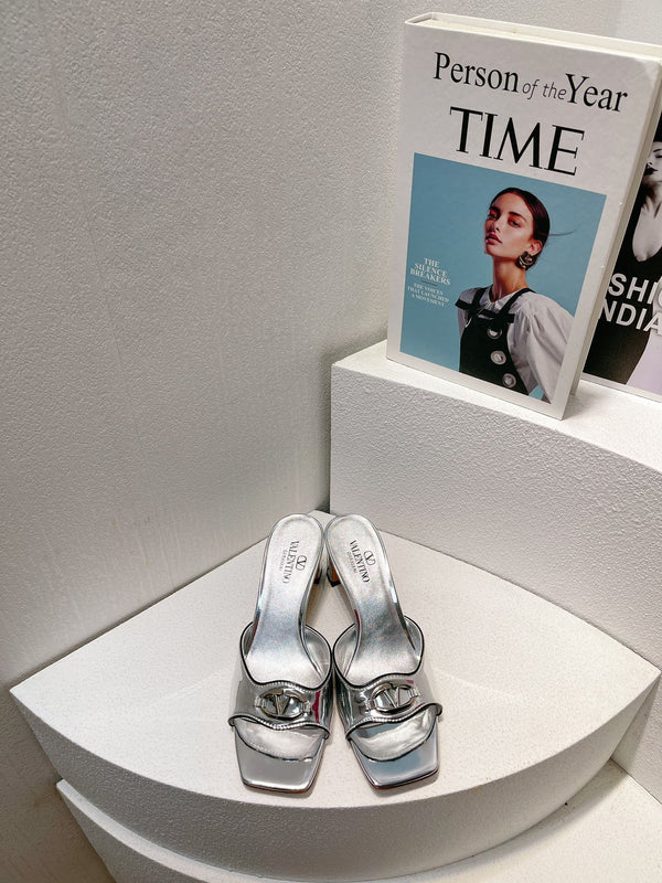 VT Mid Heel Mule Sandal Silver Sheepskin 292765