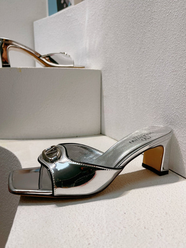 VT Mid Heel Mule Sandal Silver Sheepskin 292765