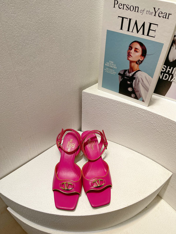 VT Sandals Heels 50mm Fuchsia Pink Cowhide 292772