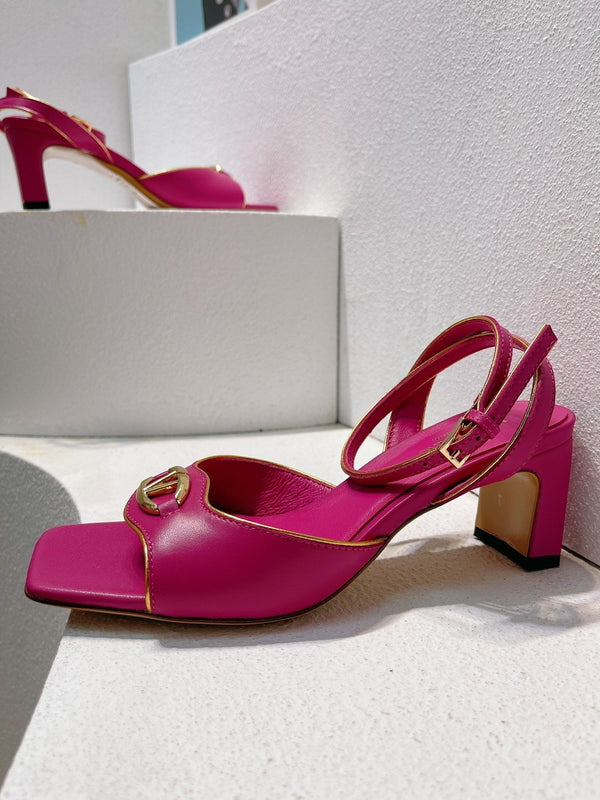 VT Sandals Heels 50mm Fuchsia Pink Cowhide 292772