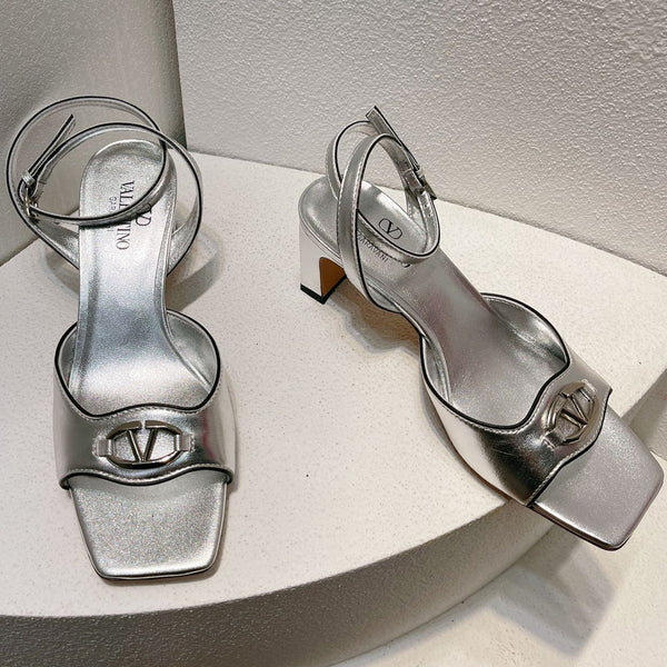 VT Sandals Heels 50mm Silver Cowhide 292775
