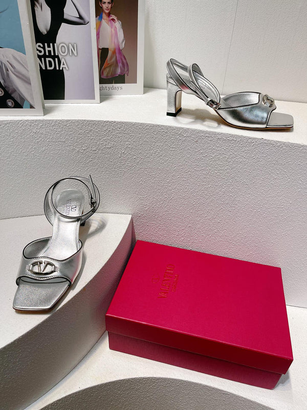 VT Sandals Heels 50mm Silver Cowhide 292775