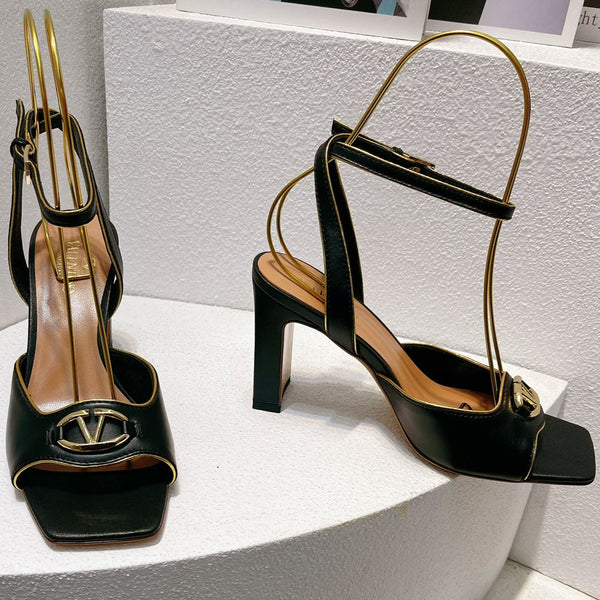 VT Sandals Heels 70mm Black Cowhide 292777