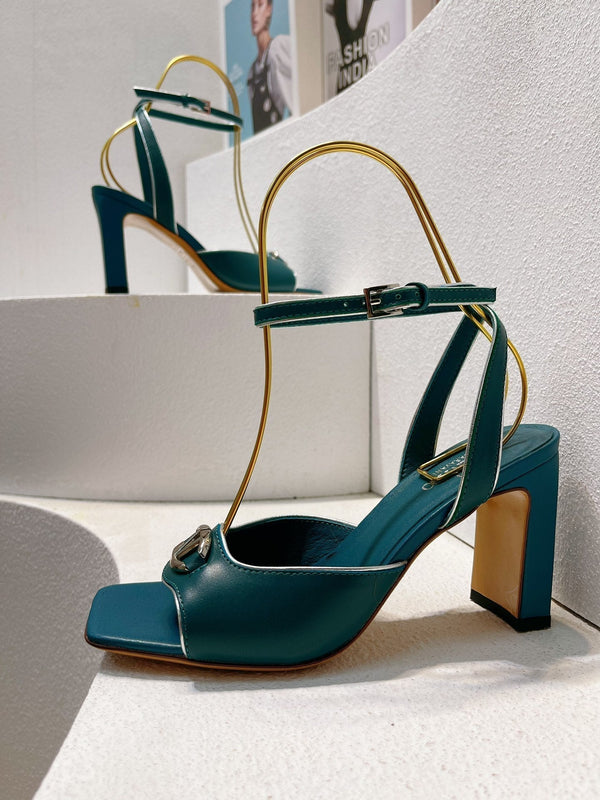 VT Sandals Heels 70mm Emerald Green Cowhide 292780