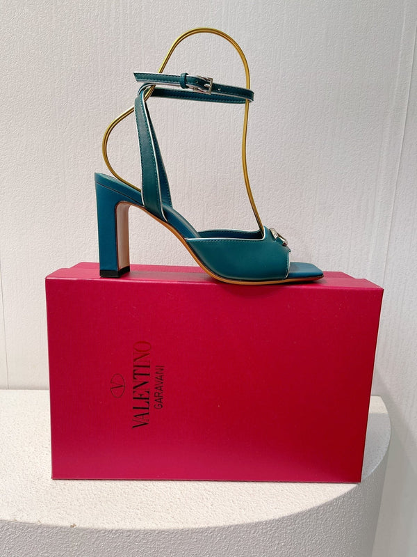 VT Sandals Heels 70mm Emerald Green Cowhide 292780