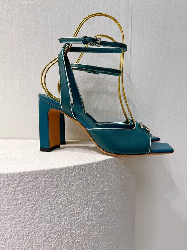 VT Sandals Heels 70mm Emerald Green Cowhide 292780