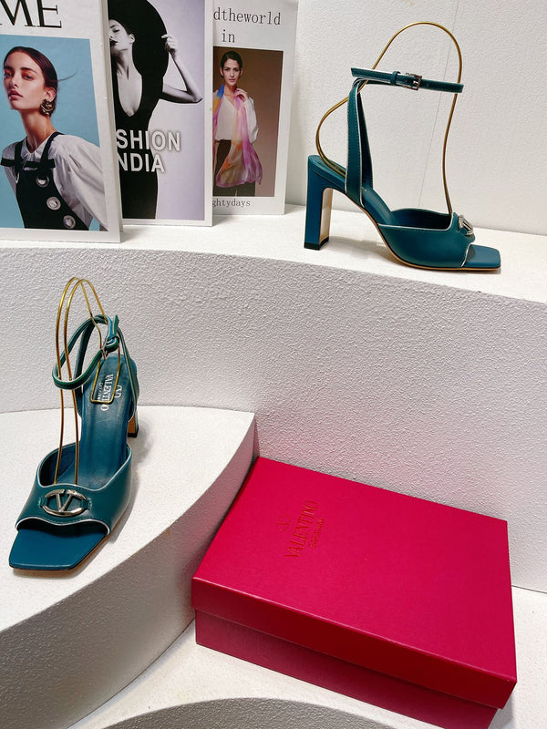 VT Sandals Heels 70mm Emerald Green Cowhide 292780