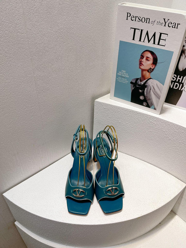 VT Sandals Heels 70mm Emerald Green Cowhide 292780