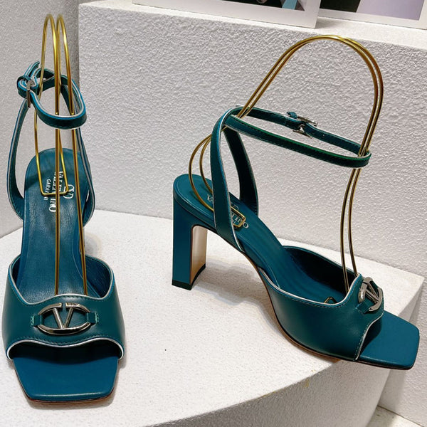 VT Sandals Heels 70mm Emerald Green Cowhide 292780