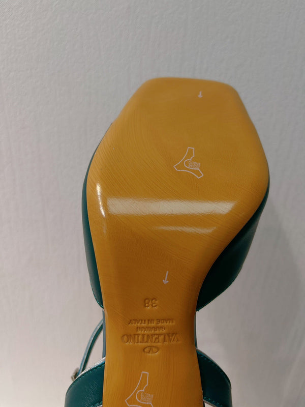 VT Sandals Heels 70mm Emerald Green Cowhide 292780