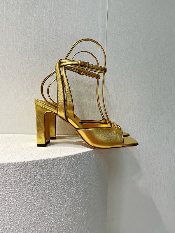 VT Sandals Heels 70mm Gold Cowhide 292784