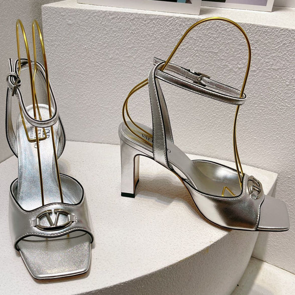 VT Sandals Heels 70mm Silver Cowhide 292785