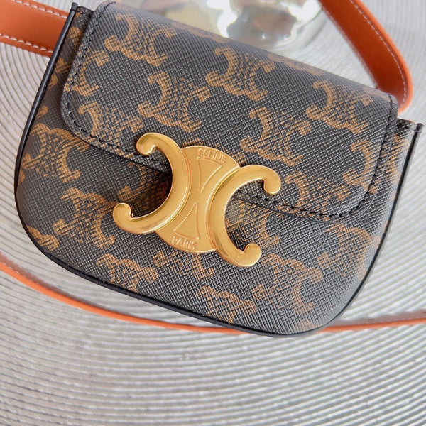 CL BELT MONOGRAM BROWN BAG TRIOMPHE 25 MM BELT TRIOMPHE ORANGE CALFSKIN