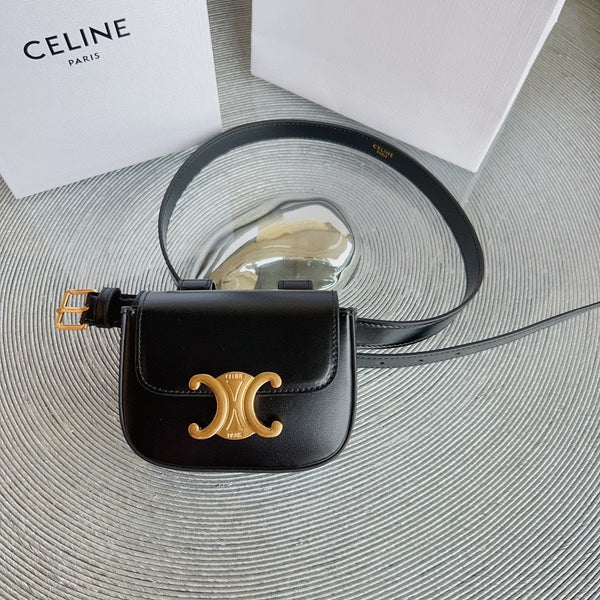 CL BELT BAG TRIOMPHE 25 MM BELT TRIOMPHE BLACK CALFSKIN GOLD HARDWARE