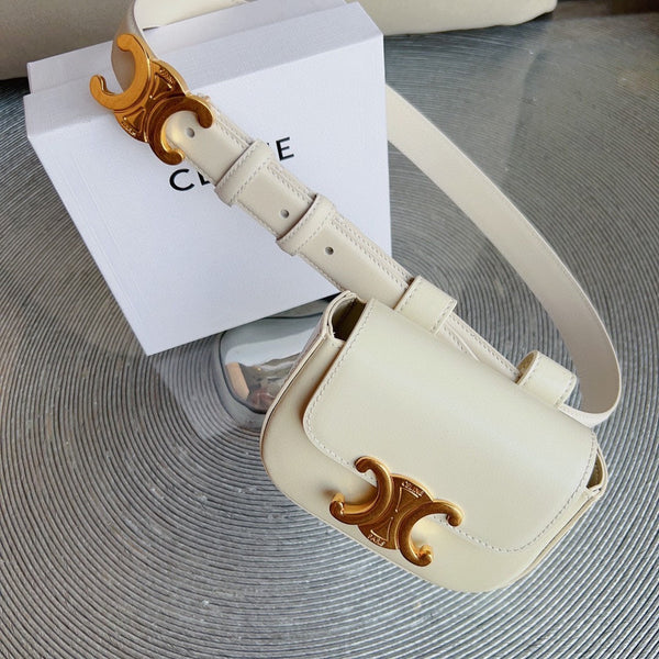 cream calfskin belt bag triomphe gold buckle