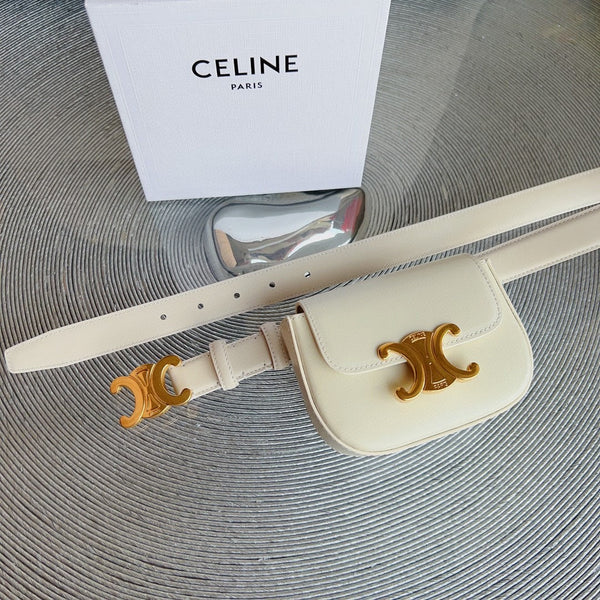 cream calfskin belt bag triomphe gold buckle