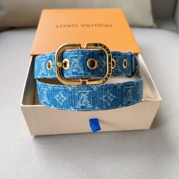 CINTURA LV 30MM MONOGRAMMA AZZURRO DENIM FERRAMENTA ORO