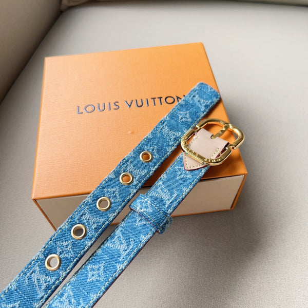 CINTURA LV 30MM MONOGRAMMA AZZURRO DENIM FERRAMENTA ORO