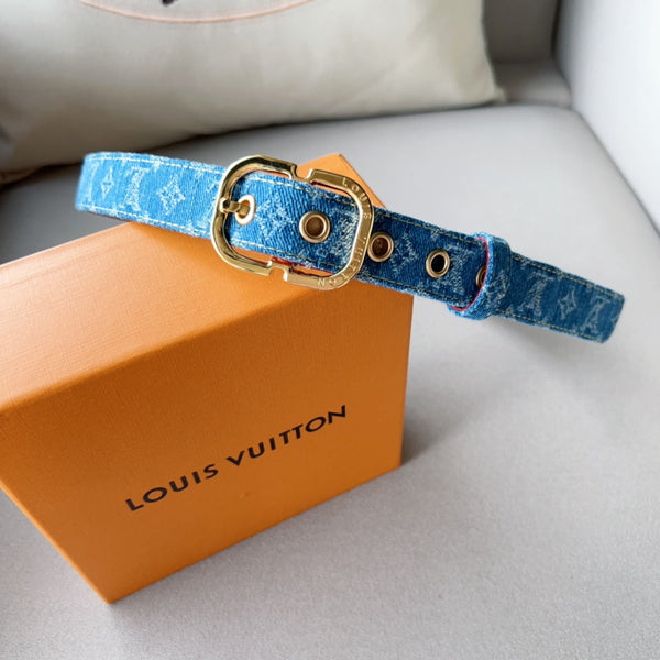 CINTURA LV 30MM MONOGRAMMA AZZURRO DENIM FERRAMENTA ORO