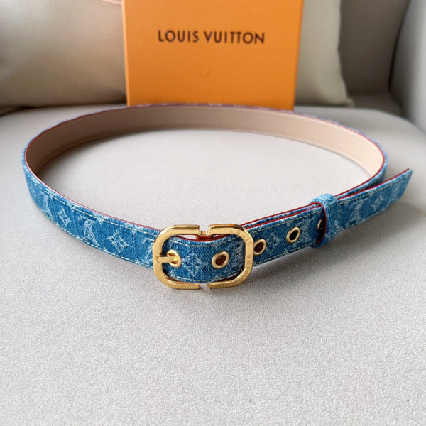 CINTURA LV 30MM MONOGRAMMA AZZURRO DENIM FERRAMENTA ORO