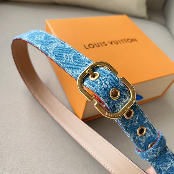 CINTURA LV 30MM MONOGRAMMA AZZURRO DENIM FERRAMENTA ORO
