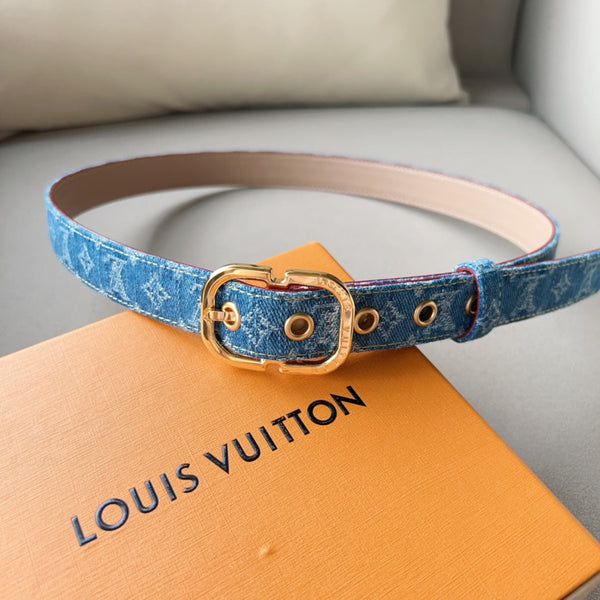 CINTURA LV 30MM MONOGRAMMA AZZURRO DENIM FERRAMENTA ORO