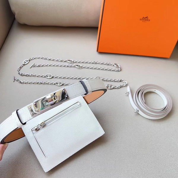 hm kelly belt 18mm with kelly pocket white epsom silver hardware